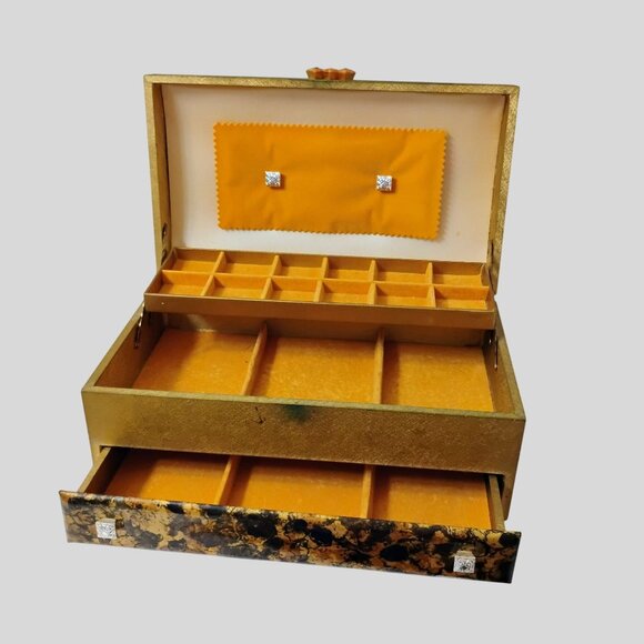 Vintage Sarah Coventry Jewelry Box, Extra Large Organizer, Gold Brown Retro 70s - Picture 2 of 14